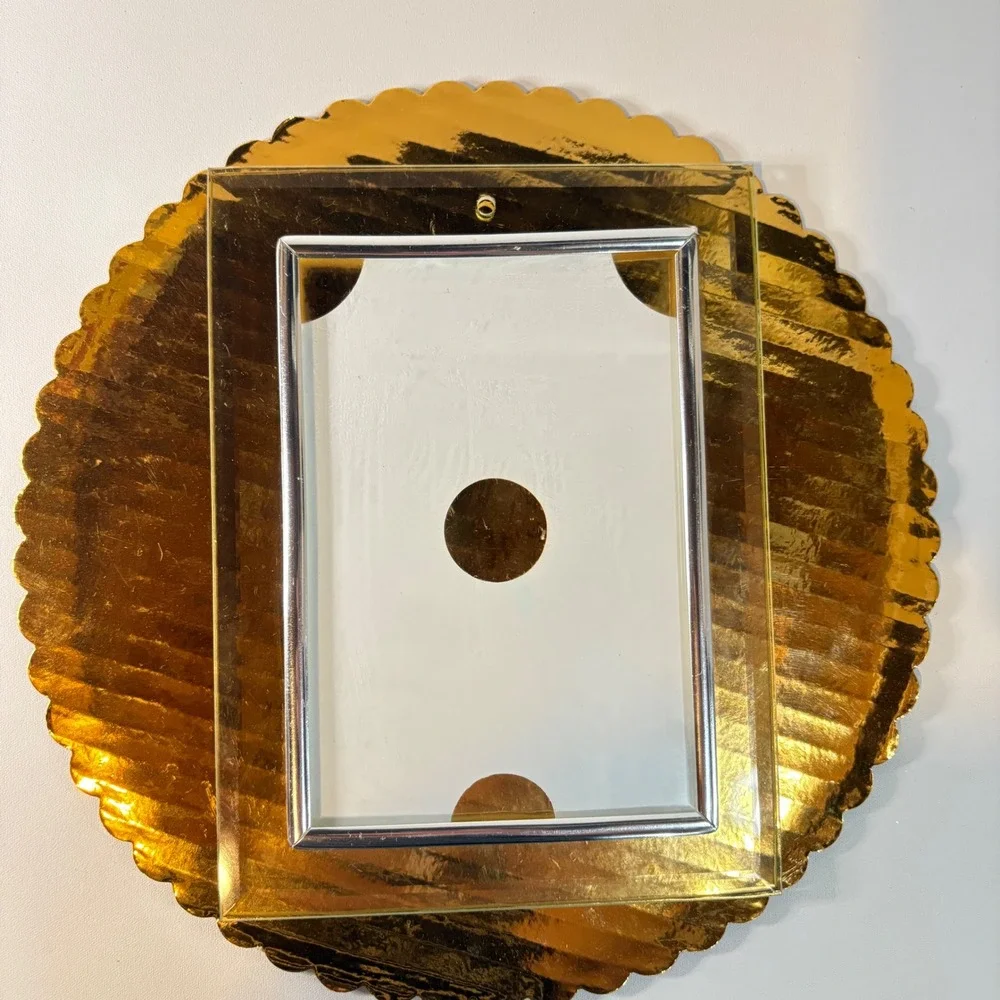 Mid Century Modern Beveled Glass Wall Mount Picture Frame Chrome Trim 4x6 5x7